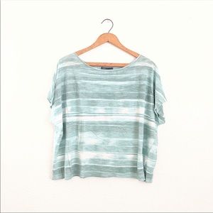 Vince Cotton Boat Neck Green White Abstract Top